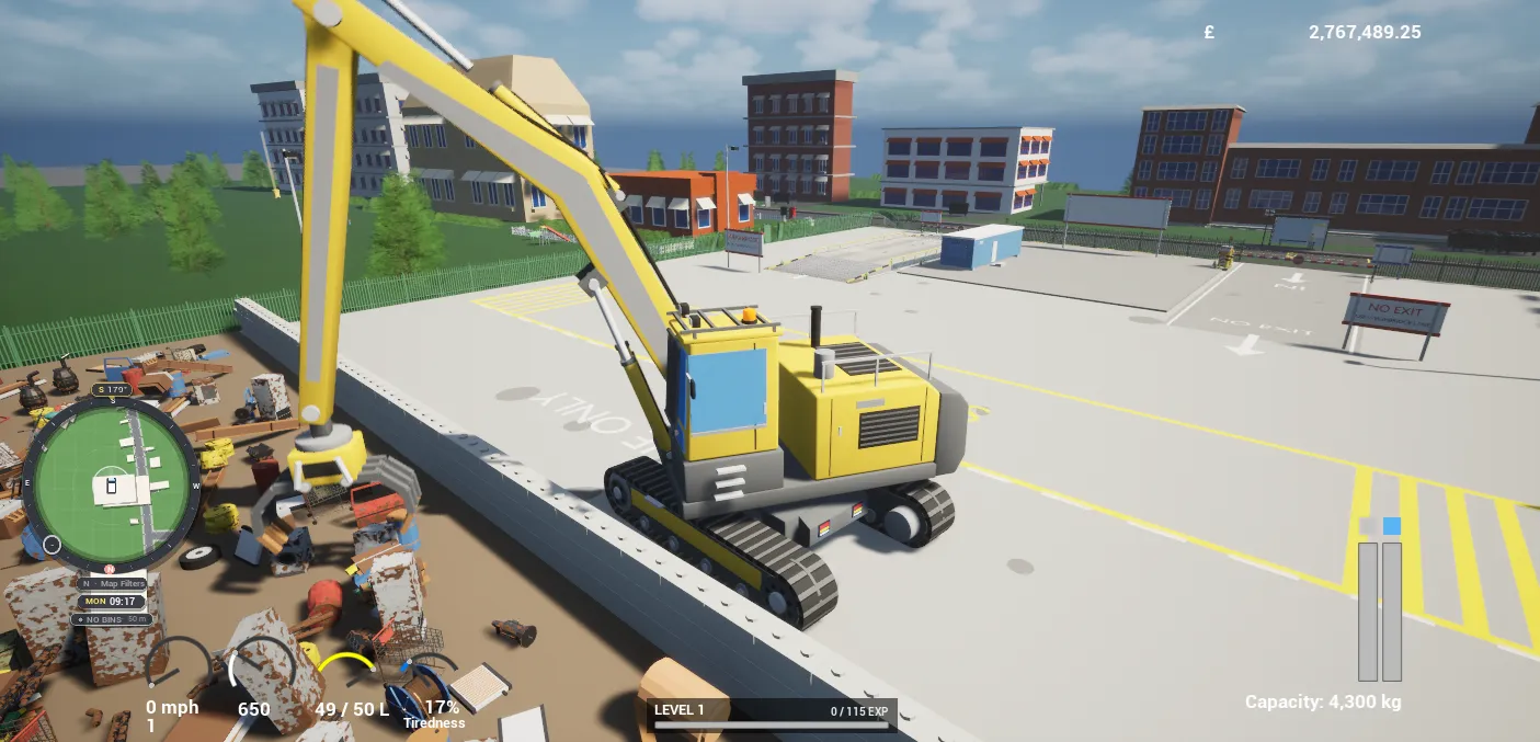 A yellow scrapyard crane over a pile of scrap metal at the Industrial Sector.