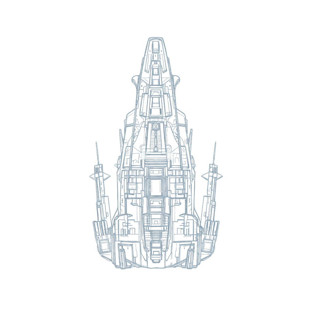 Wireframe top-down blueprint of the corvette submarine.