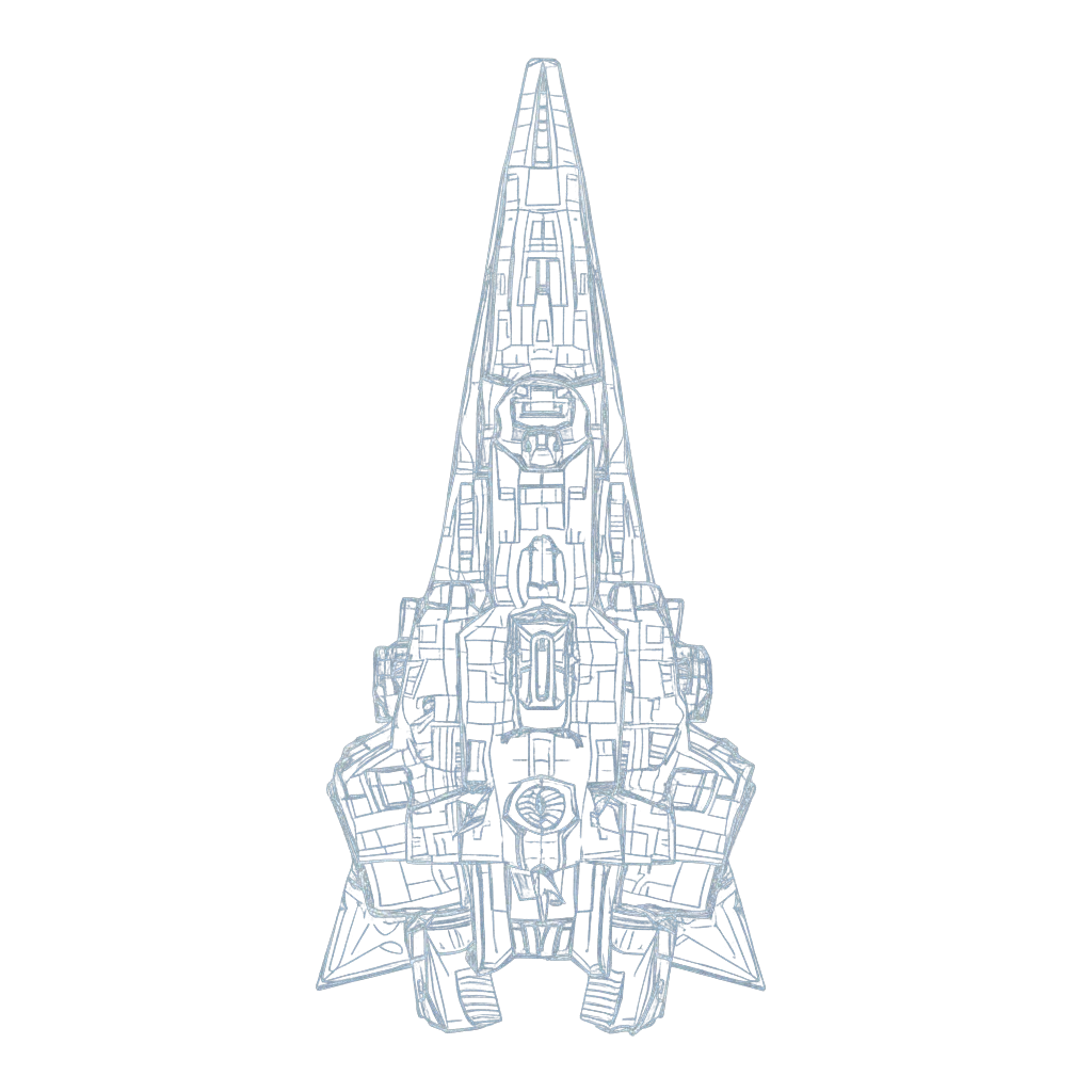 Wireframe top-down blueprint of the frigate submarine.